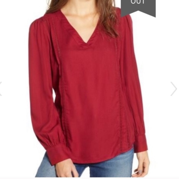 Hinge Tops - NWT Hinge Lace Stripe V Neck Blouse